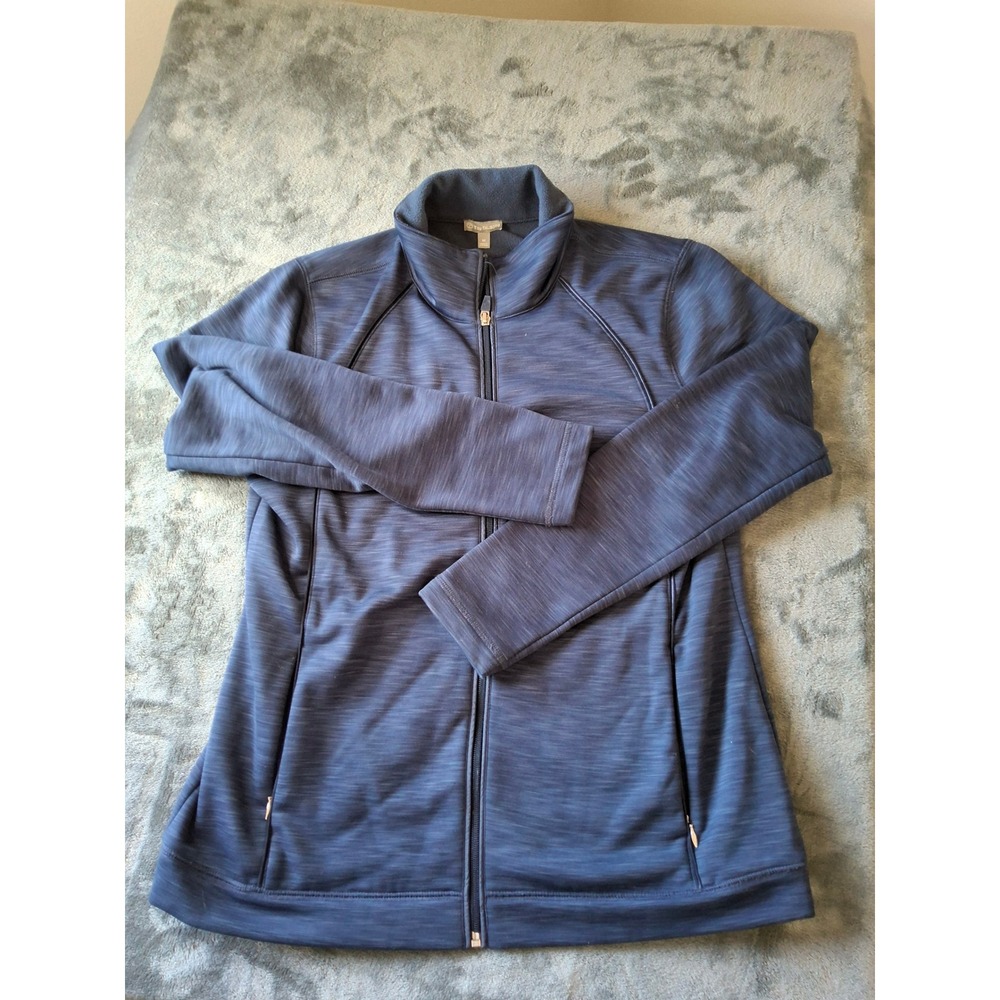 T by Talbots Womens Navy Blue Space Dye Full Zip Fleece Jacket Mock Neck Size M